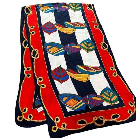 Talbots silk boat nautical, blue and red colorful scarf - Picture 1 of 6